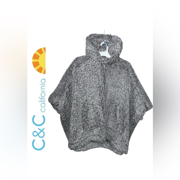 C&C California Sherpa gray with zipper poncho/cardigan S - Picture 2 of 10